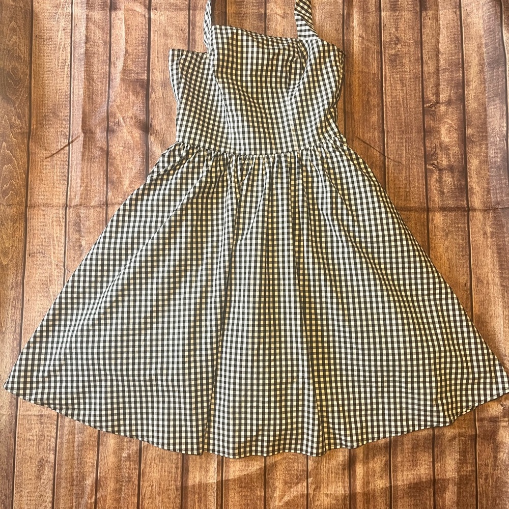 NAF NAF Gingham Halter Fit & Flare Dress | Black & White | Size 38 / US 6